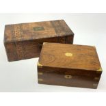 Victorian brass bound walnut writing slope and another Victorian walnut writing slope having Tunbrid