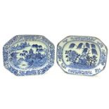 Two late 18th/early 19th century Chinese blue and white willow pattern platters, L41cm.