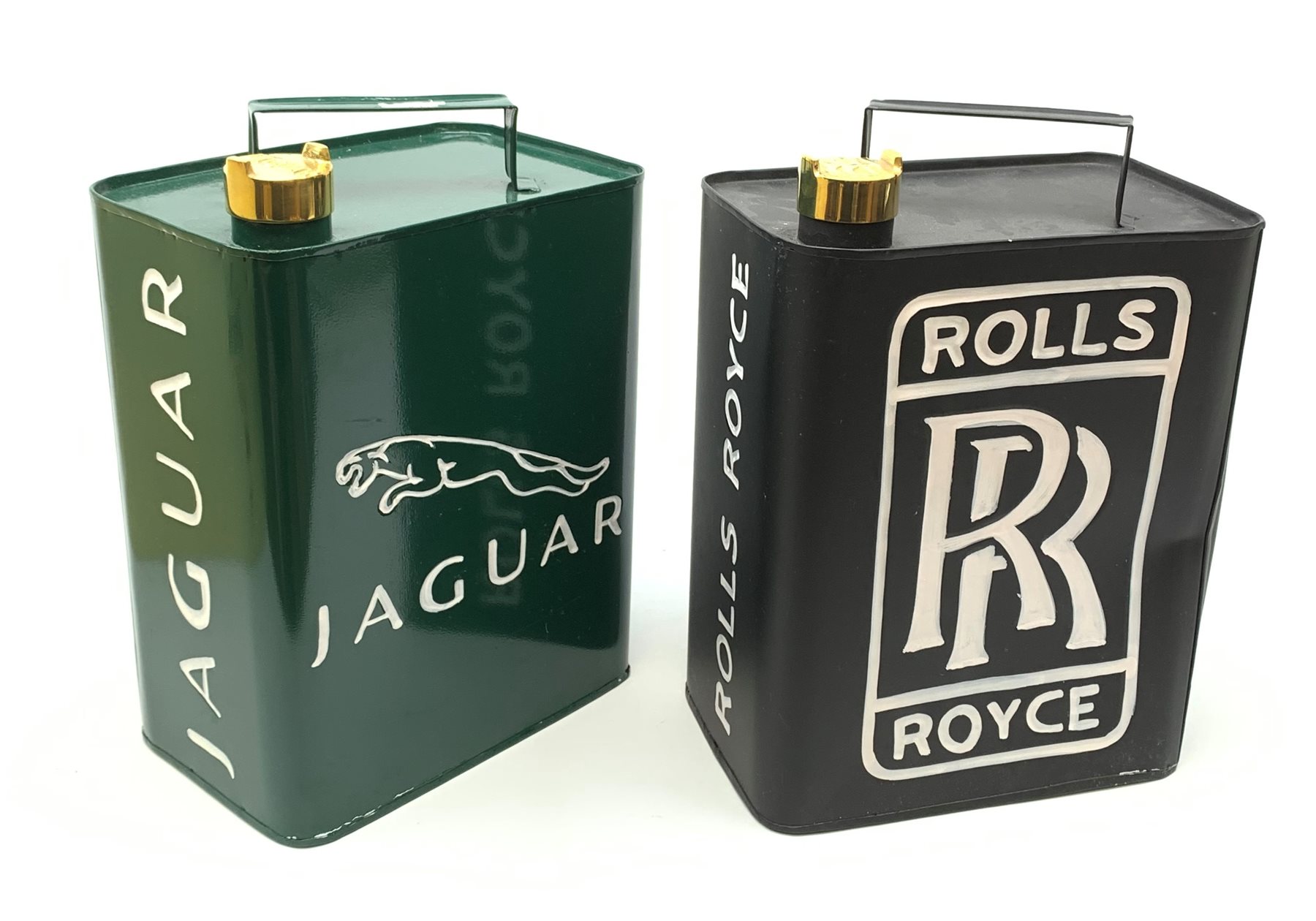 Modern Jaguar and Rolls Royce petrol cans H34cm (2)