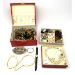 Collection of vintage and later costume jewellery and watches including amber type bead necklaces, p