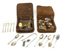 Georgian and later silver flatware hallmarked, silver ingot, silver marcasite brooch, gold nugget an