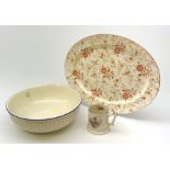 A large Copeland Spode bowl with bamboo detail to the outer sides, D38cm, together with a large Ridg