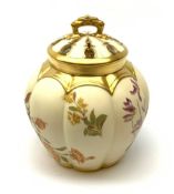 A Royal Worcester blush ivory potpourri jar and cover, with inner cover, of lobed ovoid form decorat