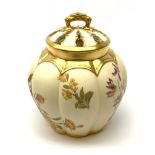 A Royal Worcester blush ivory potpourri jar and cover, with inner cover, of lobed ovoid form decorat