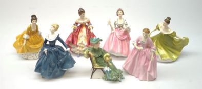 A group of seven Royal Doulton figurines, comprising Southern Belle HN2229, A Hostess of Williamsbur
