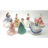 A group of seven Royal Doultan figurines, comprising of Alice HN4111, Alexandra HN3286, Olivia HN333