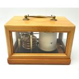 Modern French barograph by Barometre Holosterique Naudet-Dourde serial no.63815, in beech case with