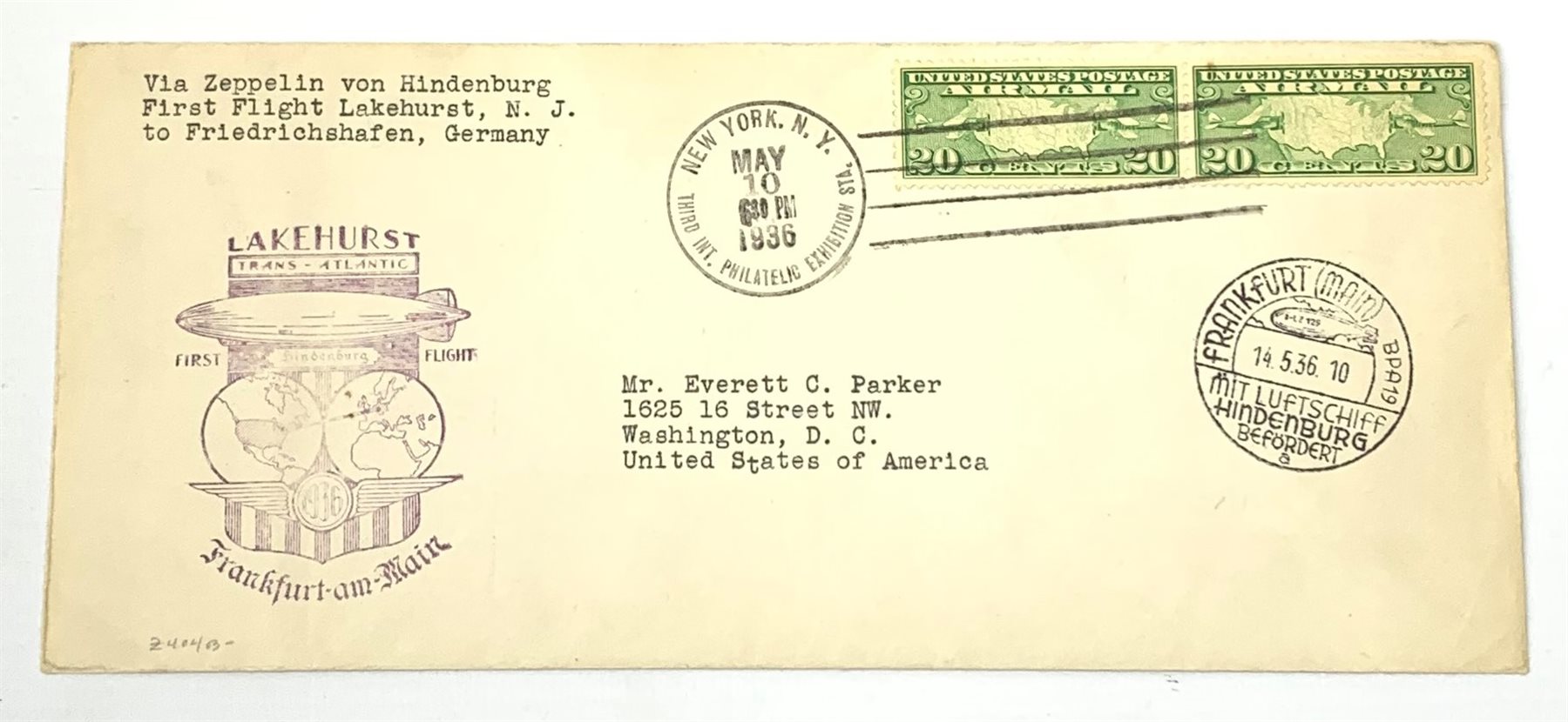 Hindenburg first flight cover, May 10th 1936