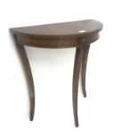 Small Demi-lune mahogany hall table, cabriole legs, W61cm, H70cm, D31cm