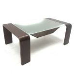 Stressless Pegasus birch coffee table by Ekornes, glass top, shaped support, W49cm, H63cm, D39cm