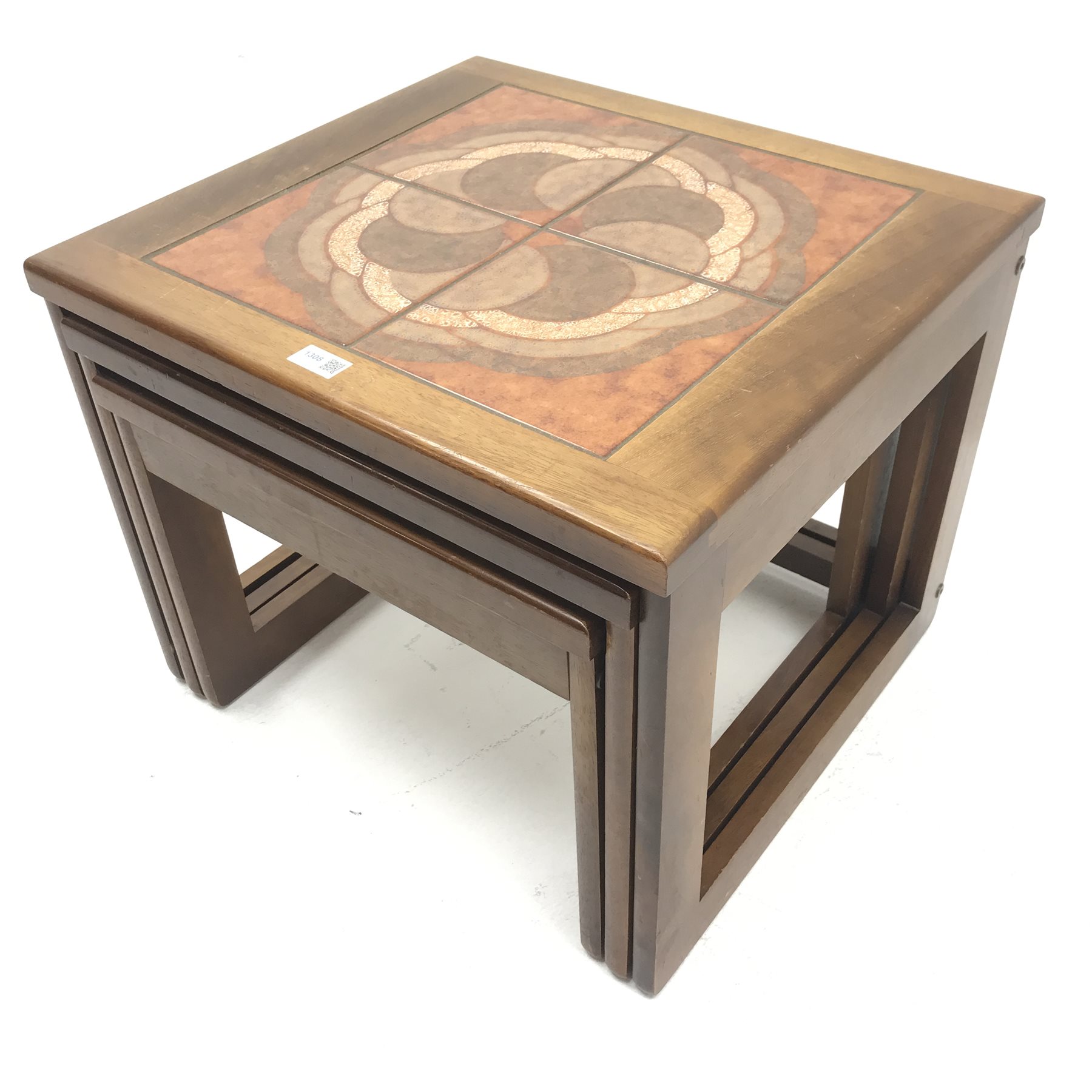 G Plan teak nest tables, inset tile tops, W56cm, H45cm, D51cm - Image 4 of 8