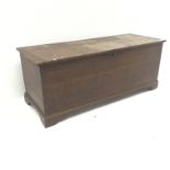 19th century oak blanket box, single hinged lid, shaped bracket feet, W113cm, H45cm, D44cm