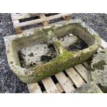 19th century two division D shaped stone trough, W81cm, D43cm, H22cm