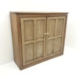 Late 19th century pitch pine double cupboard, two door with fielded panels enclosing three shelves,