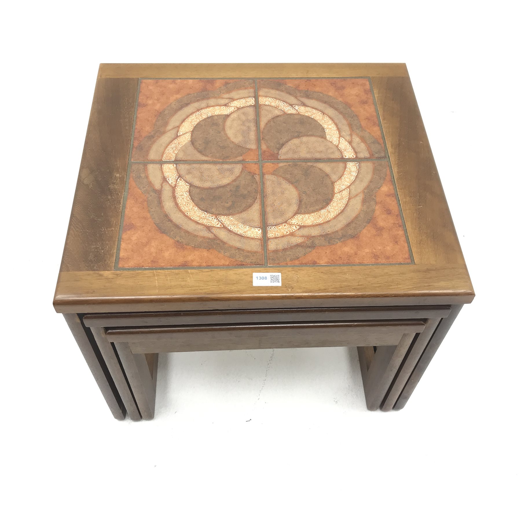 G Plan teak nest tables, inset tile tops, W56cm, H45cm, D51cm - Image 3 of 8