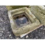 Small 19th century square stone trough, W45cm, D50cm, H21cm