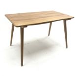 Ercol elm rectangular dining table, square tapering outsplayed supports, W117cm, H72cm, D66cm