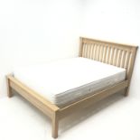 Light wood framed 4� 6� double bedstead with mattress, W151cm, H113cm, L205cm