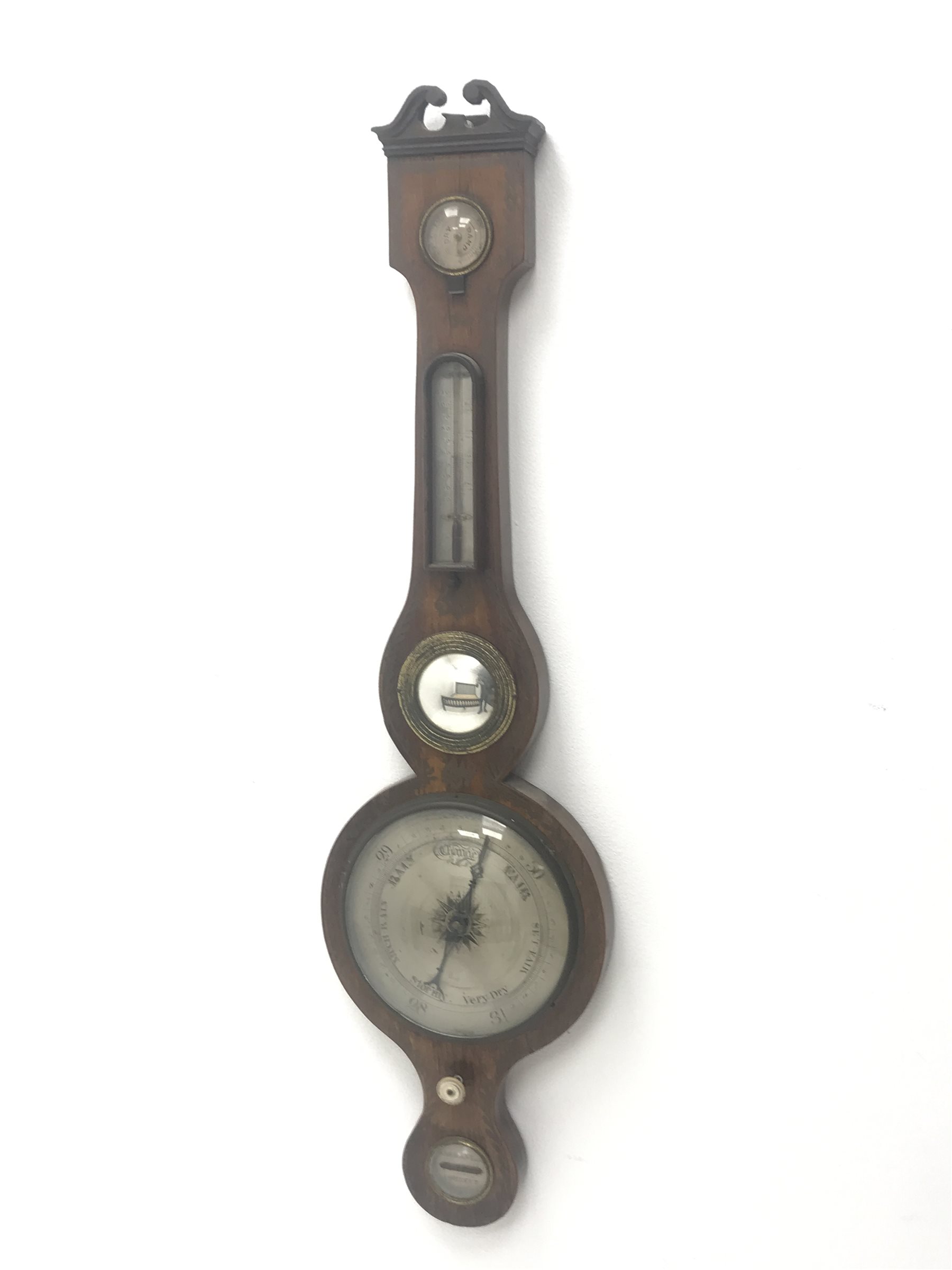 19th century rosewood five dial banjo barometer, silvered circular engraved dial, with painted detai - Image 2 of 10