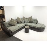 Tetrad corner sofa upholstered in leather and chequered fabric (W272cm & 246cm) with matching foot s