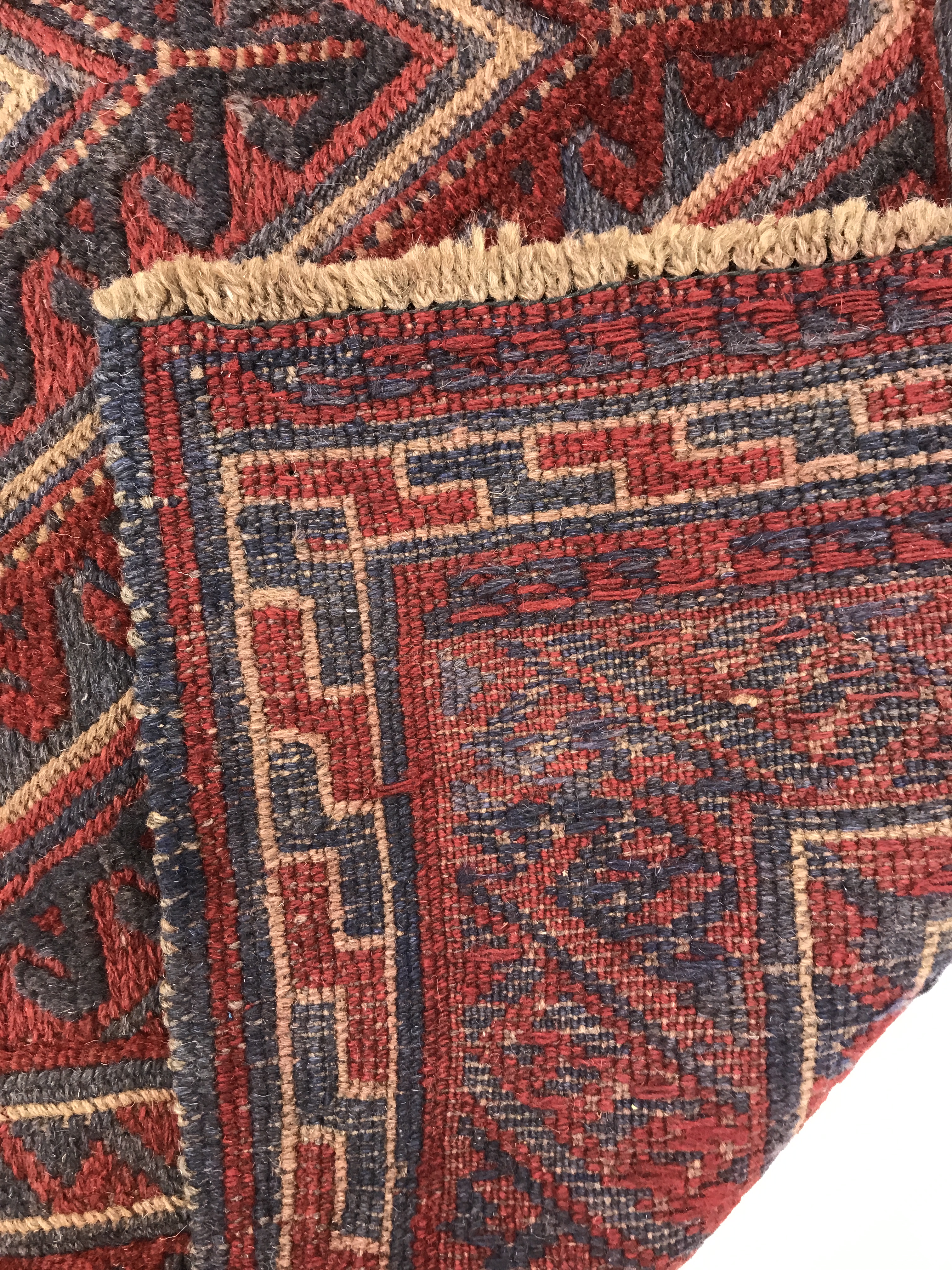 Gazak red and blue ground rug, central medallion, 120cm x 114cm - Image 6 of 6