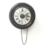 Early 20th century Postman�s alarm clock, circular beech frame dial, D28cm (no weight or pendulum)