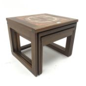 G Plan teak nest tables, inset tile tops, W56cm, H45cm, D51cm