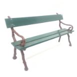 Painted cast iron and wood slatted garden bench, W160cm