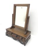 Early 20th century oak dressing table mirror, one long and two short drawers, W46cm, H62cm, D28cm, a