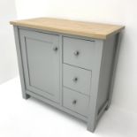 Next Malvern grey and oak finish side cabinet, three drawers flanked by single cupboard, stile suppo
