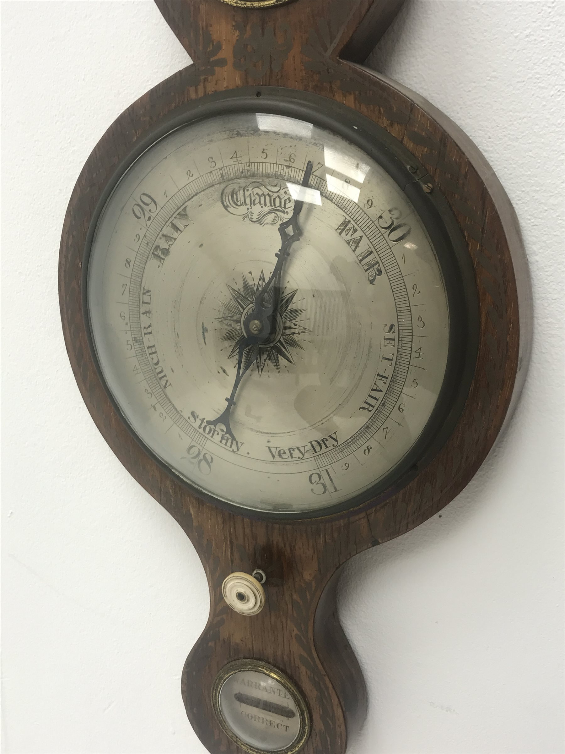 19th century rosewood five dial banjo barometer, silvered circular engraved dial, with painted detai - Image 4 of 10