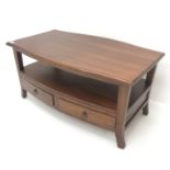 Ancient Mariner shaped mahogany two tier coffee table, four drawers, shaped supports, W102cm, H50cm,
