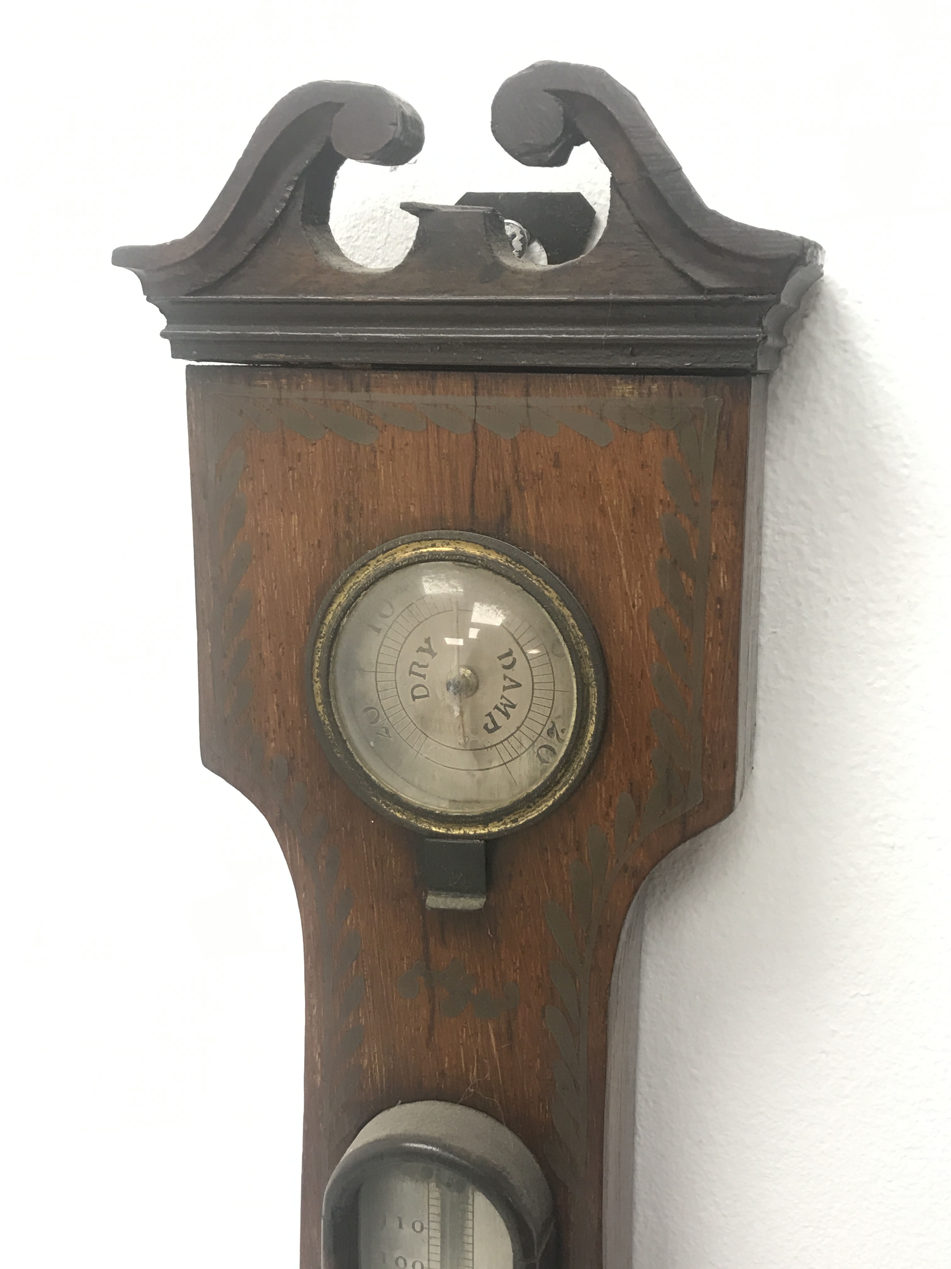 19th century rosewood five dial banjo barometer, silvered circular engraved dial, with painted detai - Image 7 of 10