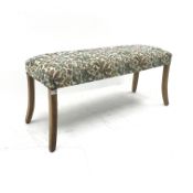 Mid to late century window stool, upholstered in beige ground floral patterned fabric, square taperi