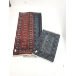 Bokhara blue ground runner, repeating border (195cm x 62cm), a matching blue ground matt and a Bokh