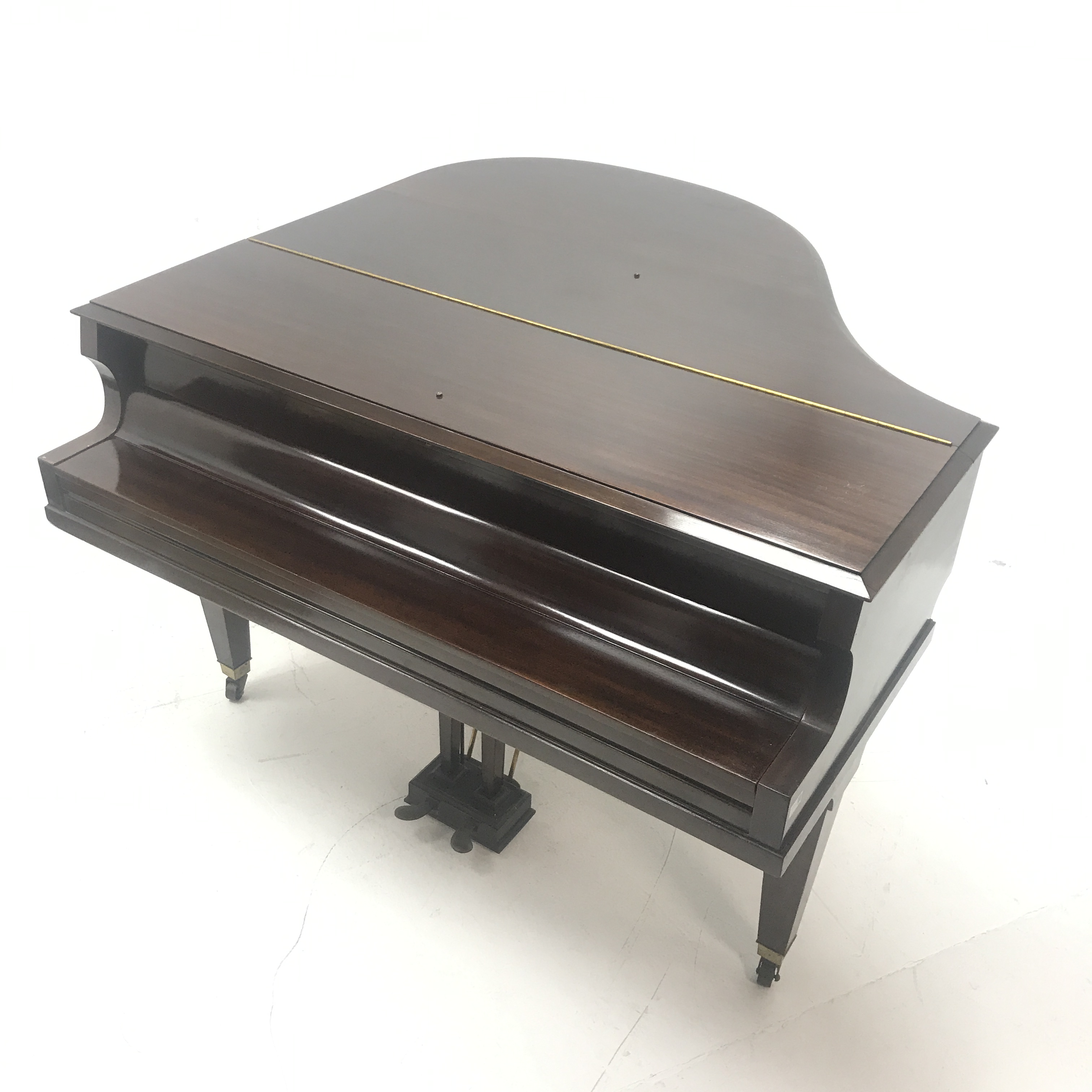 Evestaff London mahogany cased baby grand cast iron overstrung piano, W145cm, H147cm - Image 14 of 14