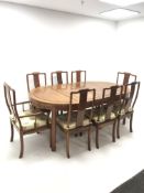Chinese rosewood extending dining table with two leaves, square tapering supports on spade feet (W20