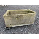 Large 19th century rectangular stone trough with curved corner, W114cm, D74cm, H46cm