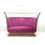 Cappelletti Cantu Italian gilt metal framed curved sofa, upholstered in crushed pink velvet, on gilt