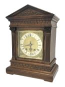 Late 19th century walnut architectural cased bracket clock, square brass dial with silvered Roman ch