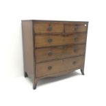 19th century mahogany chest, two short and three long drawers, shaped plinth base, W106cm, H103cm, D