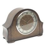 Early to mid 20th century oak cased mantel clock by 'Smiths', silvered Roman chapter ring, triple tr