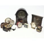 Collection of clocks - Early 20th century arched top mantel clock with inlay, oak mantel clock with