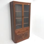 Chinese rosewood glazed display cabinet, two bevel edge glazed doors enclosing three shelves, above