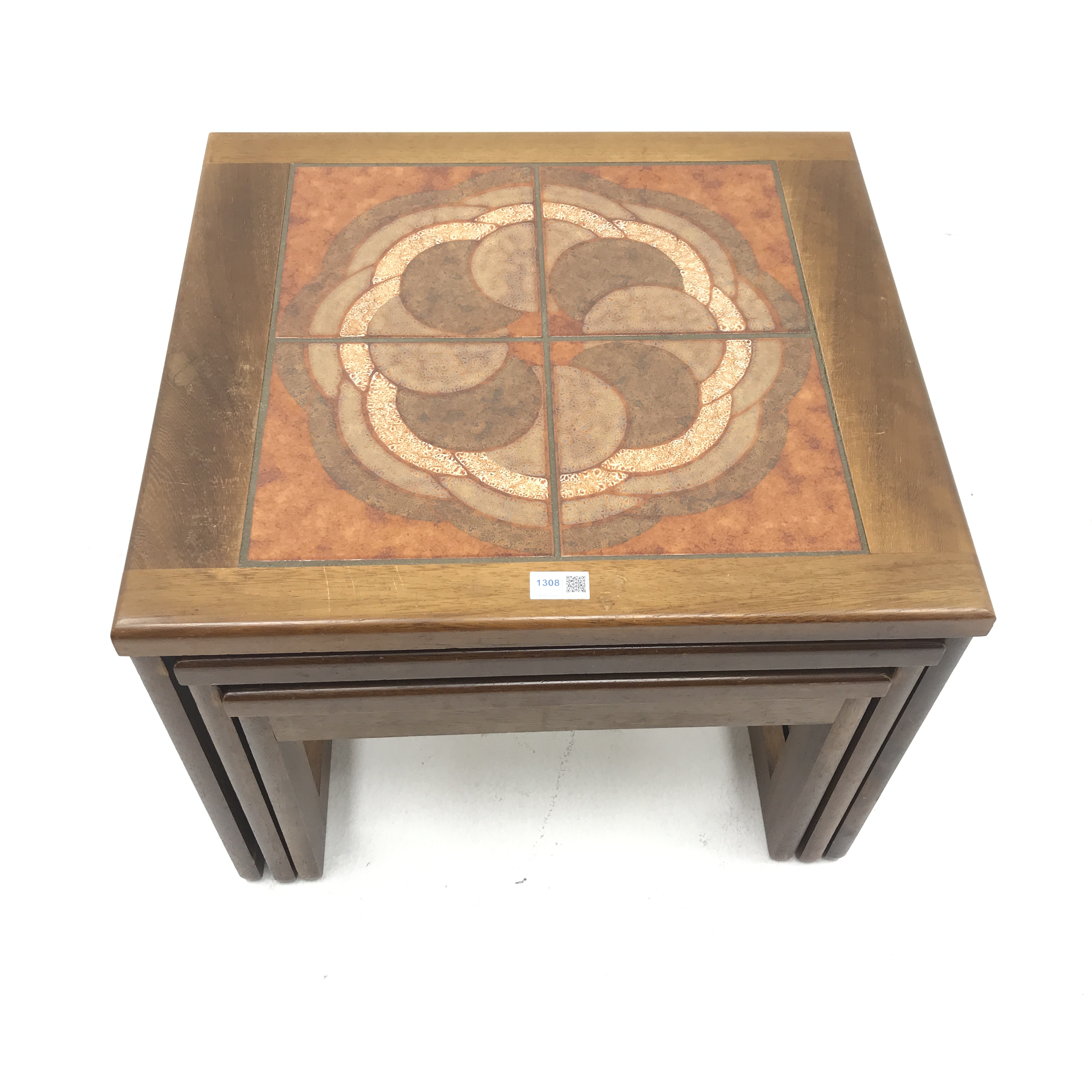 G Plan teak nest tables, inset tile tops, W56cm, H45cm, D51cm - Image 6 of 8