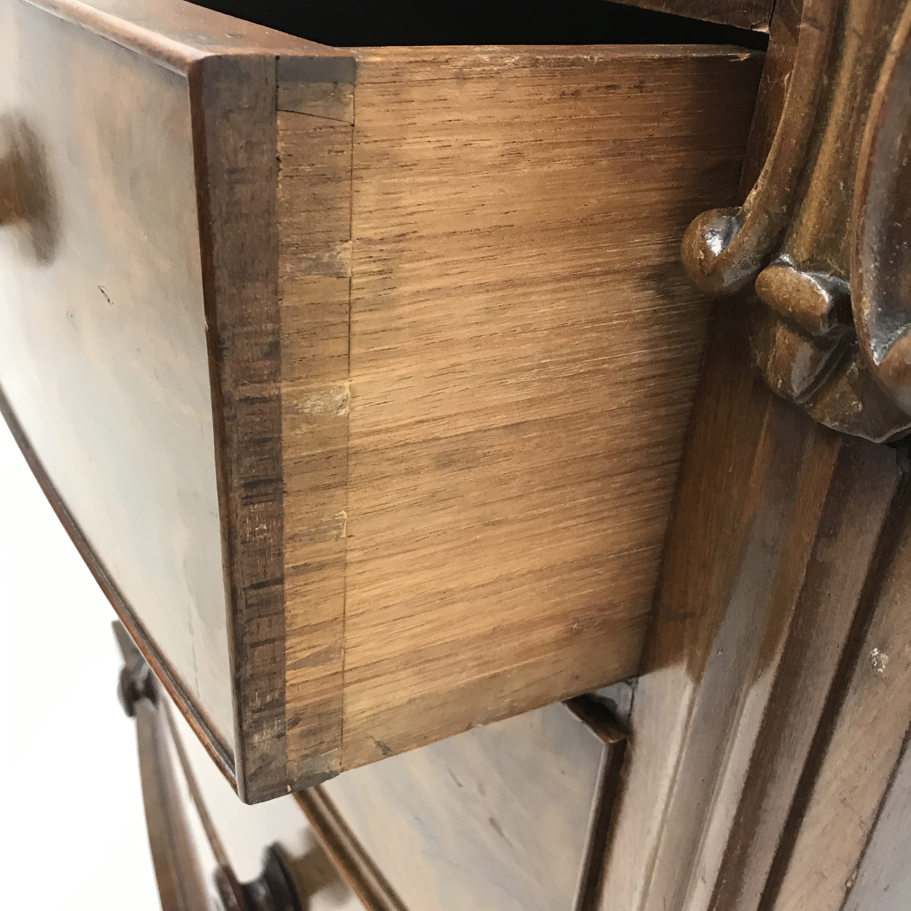 Victorian mahogany serpentine chest, two short and three long graduating drawers, bun feet, W111cm, - Image 14 of 14