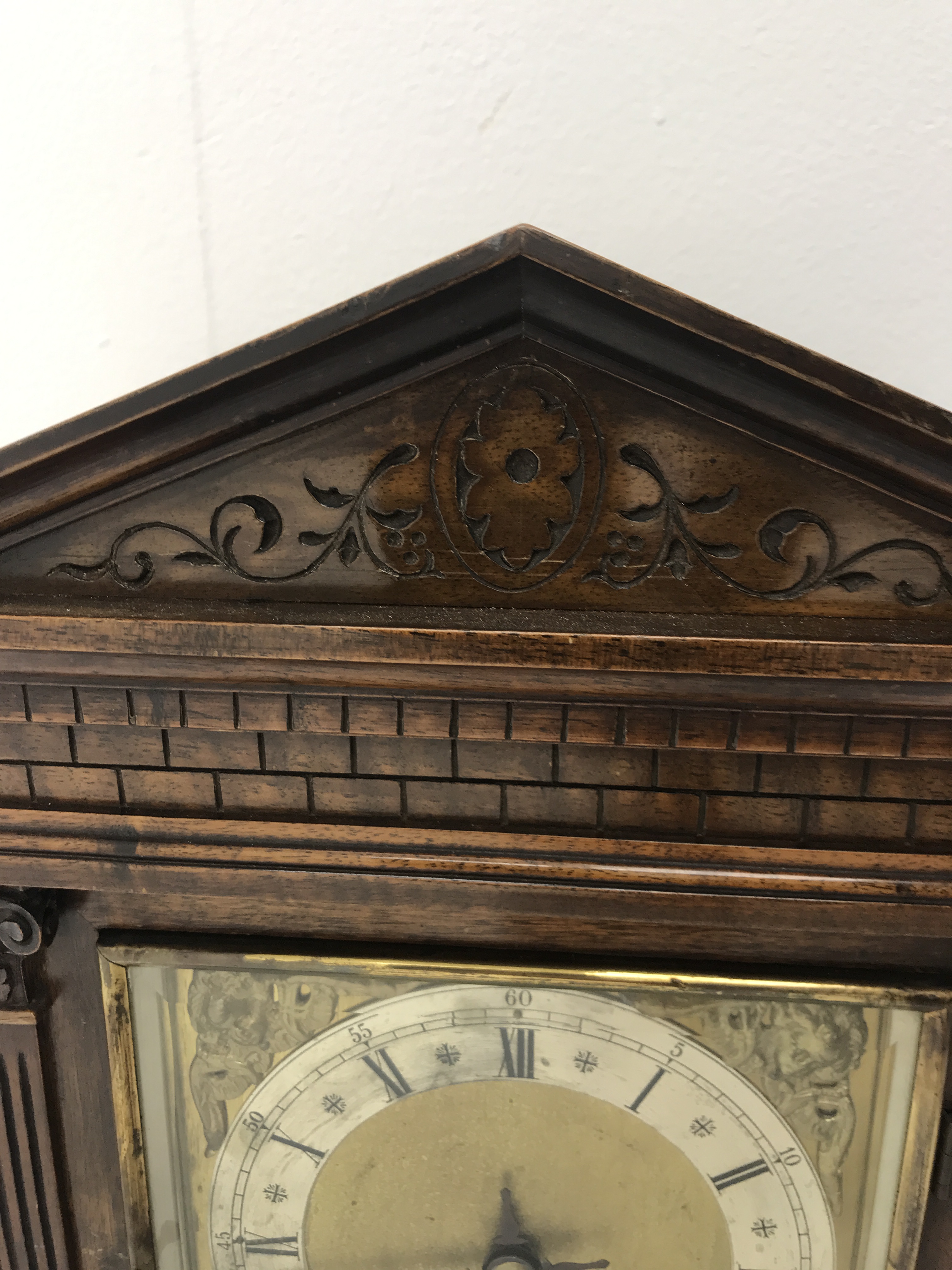 Late 19th century walnut architectural cased bracket clock, square brass dial with silvered Roman ch - Image 5 of 6