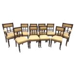 Set ten (8+2) late Victorian walnut dining chairs, moulded frames, upholstered seats and backs, the