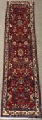 Persian Hamadan red ground runner, repeating border, 328cm x 72cm