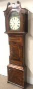 Victorian inlaid mahogany longcase clock, the hood with swan neck pediment and turned pilasters, Rom